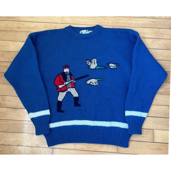 Hunters From Parallax Paris Other - Vintage Hunters From Parallax Paris Wool Sweater Blue Duck Hunting Intarsia XL